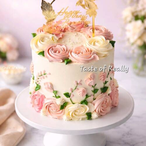 Elegant Floral Buttercream Birthday Cake