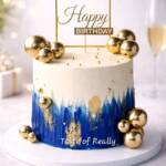Elegant Blue & Gold Birthday Cake